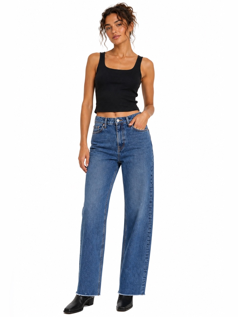 Miss Selfridge High Rise Straight Leg Raw Hem Jeans W26 US 4